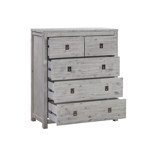 4 Piece Bedroom King Suite with Solid Acacia Wood Veneered Ash - Bed, Bedside Table & Tallboy