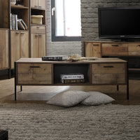 Rustic Coffee Table with 2 Drawers - Oak