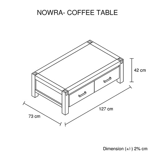 Coffee Table Solid Acacia Wood with 1 Drawer - Dark Wood