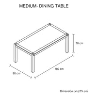 Dining Table 180cm Medium Size with Solid Acacia Wooden Base in Chocolate Colour