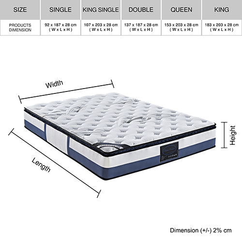 Pocket Spring Mattress Latex Pillow Top Foam (Medium Weight) - Double