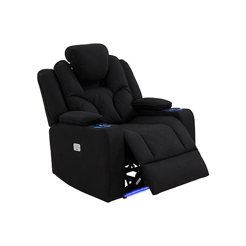 Single Seater Fabric Lounge Set Electric Recliner with LED Features - Black