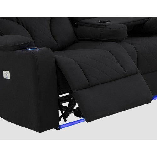 Single Seater Fabric Lounge Set Electric Recliner with LED Features - Black