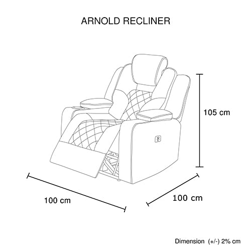 Single Seater Fabric Lounge Set Electric Recliner with LED Features - Black