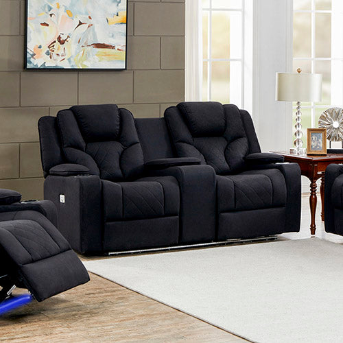 2 Seater Fabric Lounge Set Electric Recliner with LED Features - Black