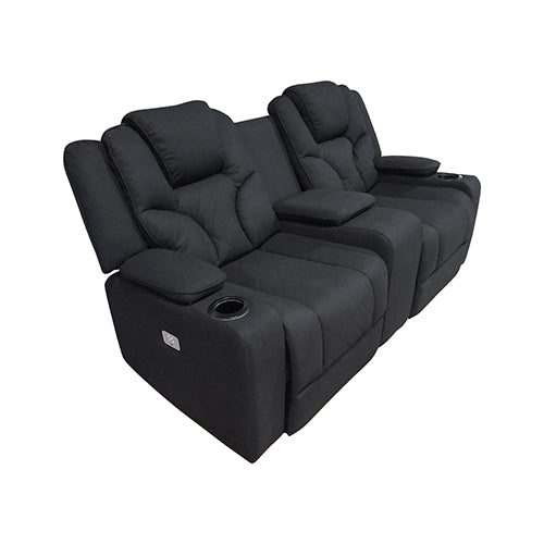 2 Seater Fabric Lounge Set Electric Recliner with LED Features - Black