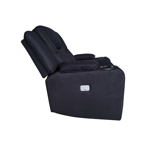 2 Seater Fabric Lounge Set Electric Recliner with LED Features - Black