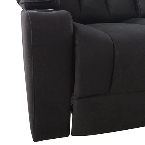 3 Seater Fabric Lounge Set Electric Recliner with LED Features - Black