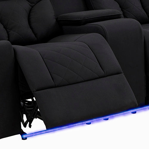 3 Seater Fabric Lounge Set Electric Recliner with LED Features - Black