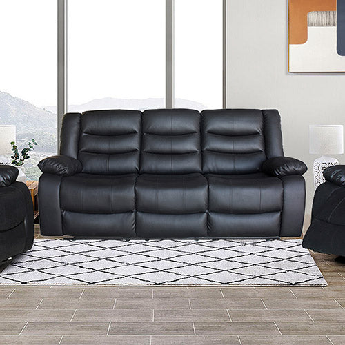 3 Seater Recliner In Faux Leather - Black