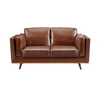 3+2 Seater Leather Lounge Set with Wooden Frame - Brown