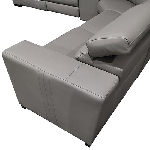 6 Seater Genuine Leather Lounge Set with Adjustable Headrest - Grey