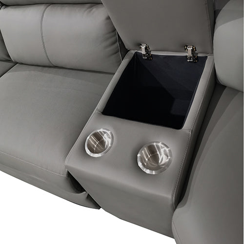 6 Seater Genuine Leather Lounge Set with Adjustable Headrest - Grey