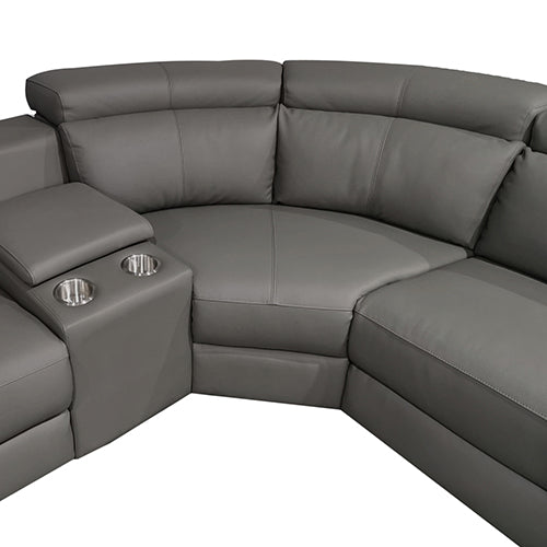 6 Seater Genuine Leather Lounge Set with Adjustable Headrest - Grey