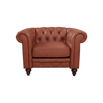 Single Seater Leather Lounge Chair with Buttons Tufted in Brown Faux Leather