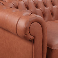 Single Seater Leather Lounge Chair with Buttons Tufted in Brown Faux Leather