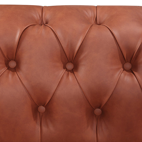 Single Seater Leather Lounge Chair with Buttons Tufted in Brown Faux Leather