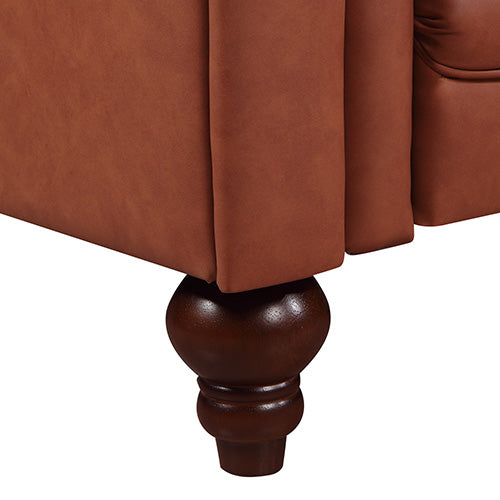 Single Seater Leather Lounge Chair with Buttons Tufted in Brown Faux Leather