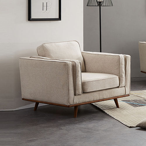 Single Seater Fabric Armchair with Wooden Frame - Beige