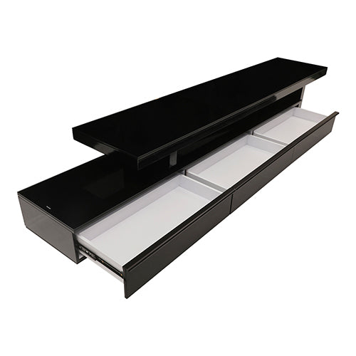 Extendable Entertainment Unit with 3 Storage Drawers - Gloss Black