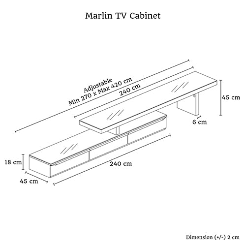 Extendable Entertainment Unit with 3 Storage Drawers - Gloss Black