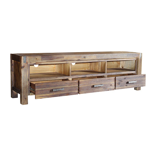 Entertainment Unit with 3 Storage Drawers and Shelf Acacia Wooden Frame