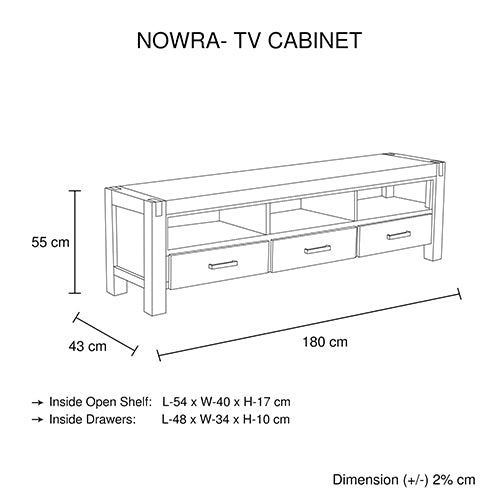 Entertainment Unit with 3 Storage Drawers and Shelf Acacia Wooden Frame