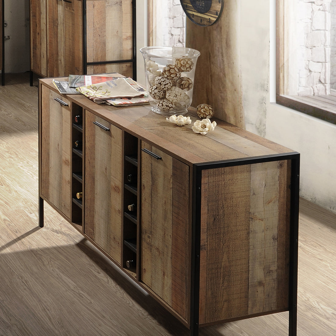 Wine Cabinet with 2 Storage Doors - Oak