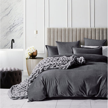 Corduroy Velvet Super King Bed Quilt Cover Set Charcoal