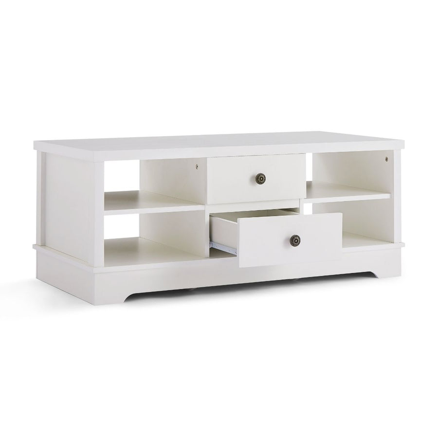 White Coastal Style Coffee Table with Drawers