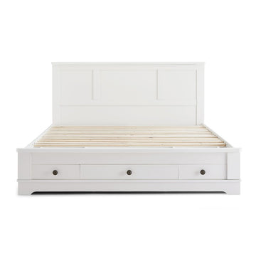 White Coastal Lifestyle Bedframe with Storage Drawers - Double