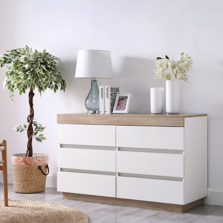 Coastal White Wooden Chest of 6 Drawers