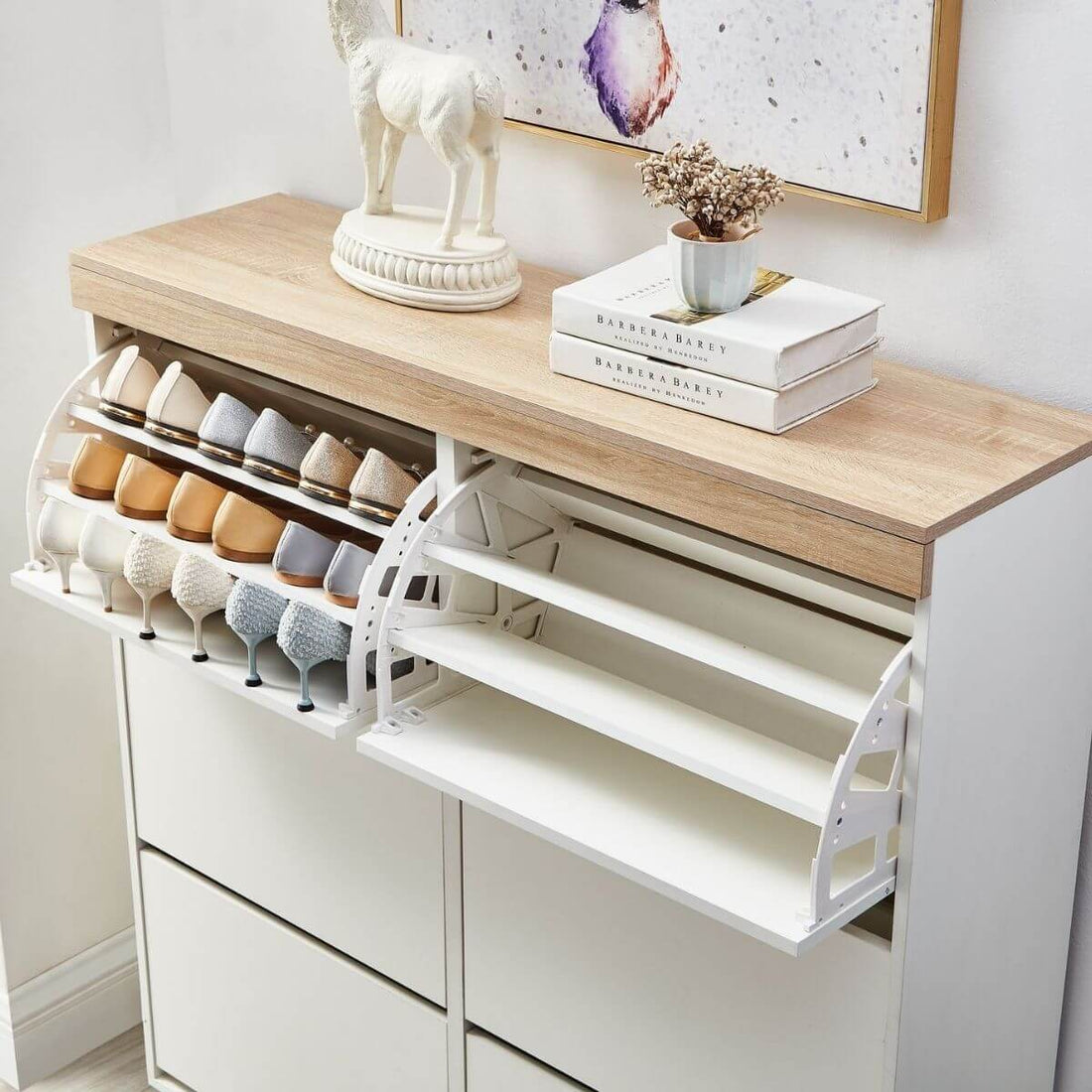 Coastal White & Oak Large Shoe Cabinet