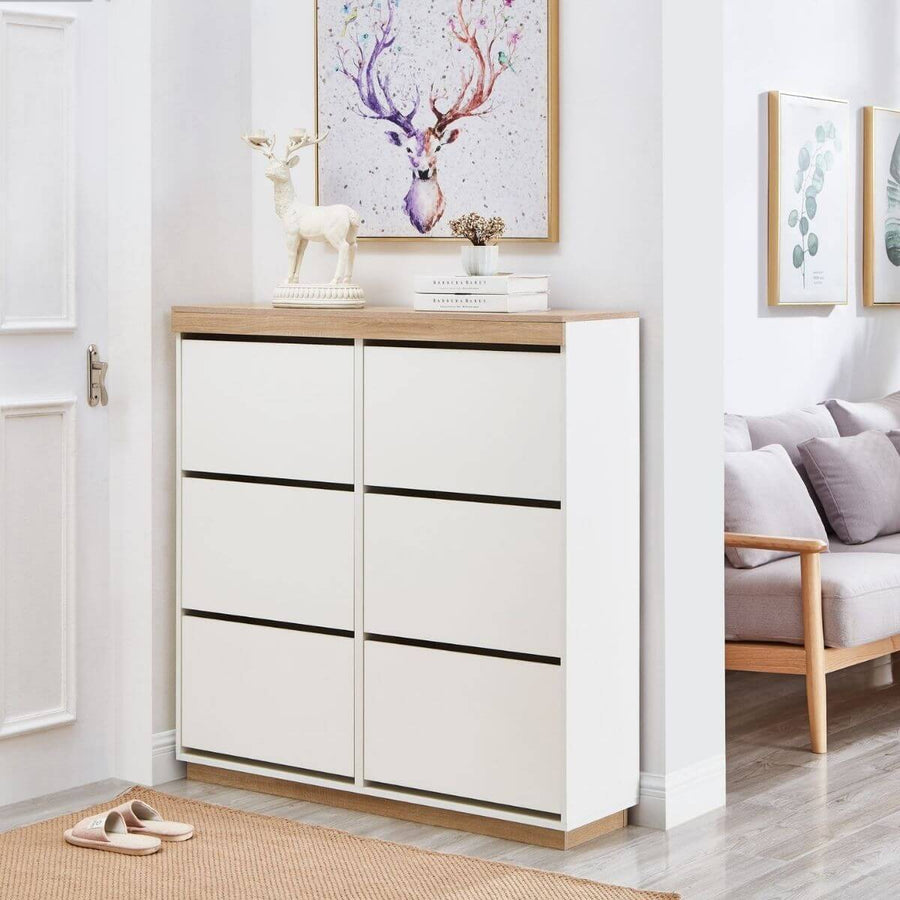 Coastal White & Oak Large Shoe Cabinet