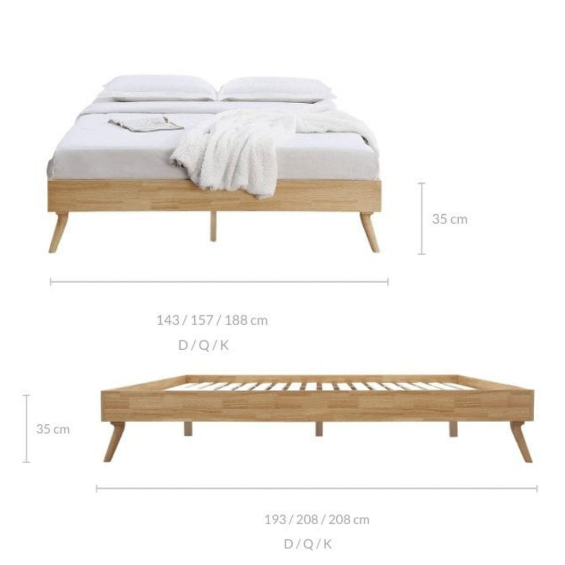 Natural Oak Ensemble Bed Frame Wooden Slat - Queen