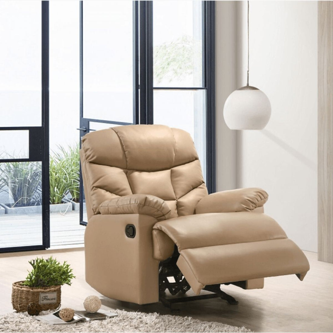 Leather Rocking Recliner Chair - Beige/Tan