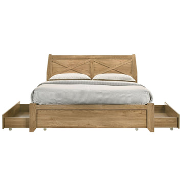 Natural Wooden Bed Frame with Storage Drawers - Double