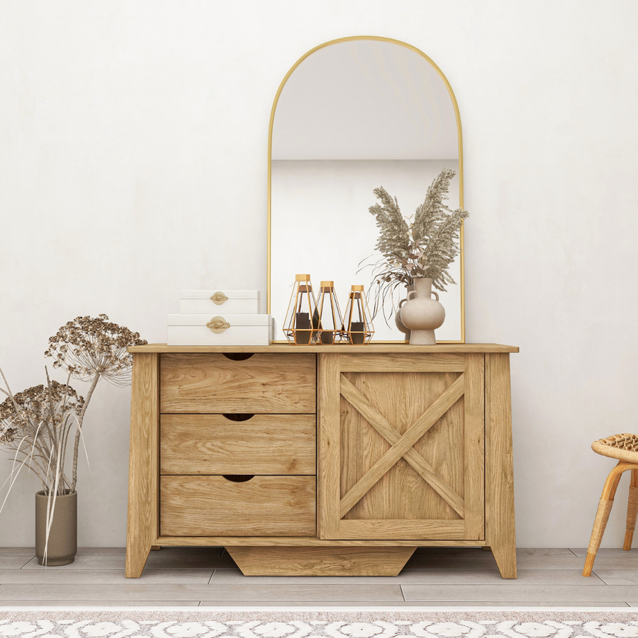 Wooden Sliding door Sideboard with 3 Drawers