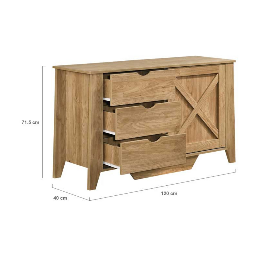 Wooden Sliding door Sideboard with 3 Drawers