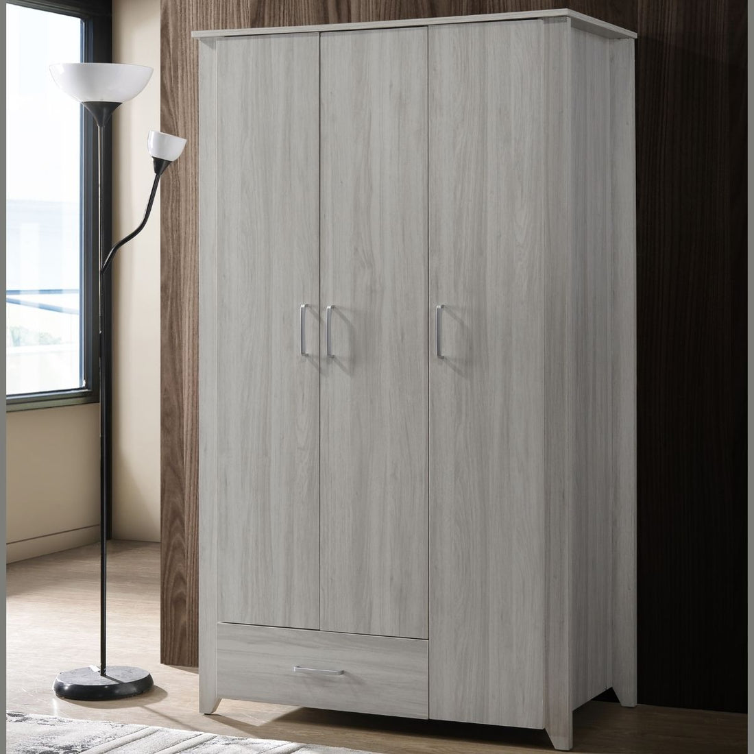 Acacia Ash Wood Large 3 Door Wardrobe Bedroom Closet