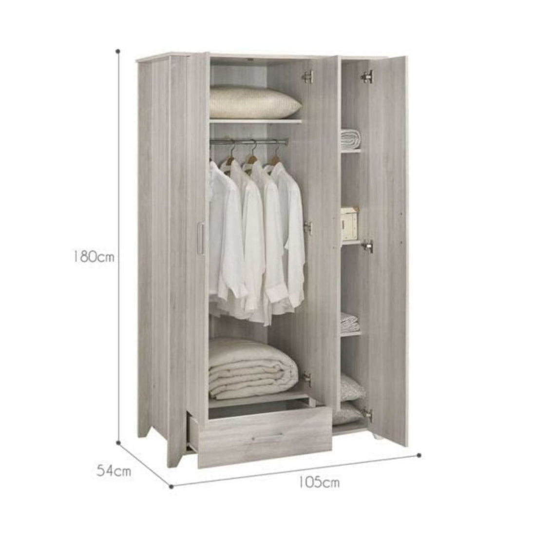 Acacia Ash Wood Large 3 Door Wardrobe Bedroom Closet