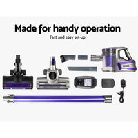 150W Stick Handstick Handheld Cordless Vacuum Cleaner 2-Speed with Headlight Purple