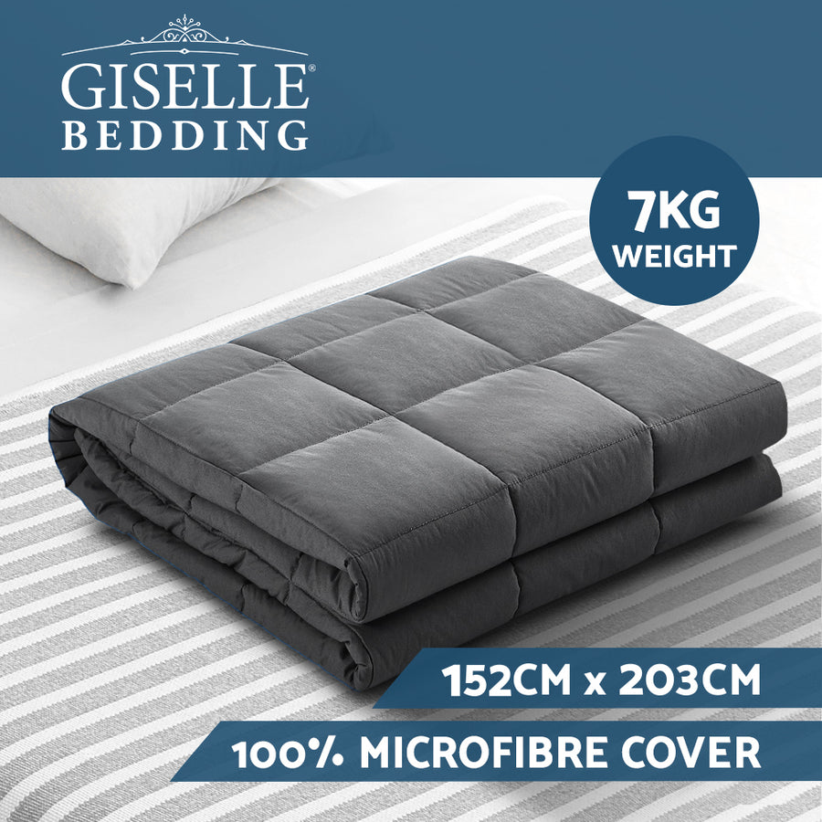 Weighted Blanket Adult 7KG Heavy Gravity Blankets Microfibre Cover - Grey Queen