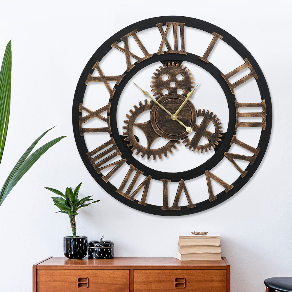 Black & Bronze Metal 80CM Roman Numeral Clock