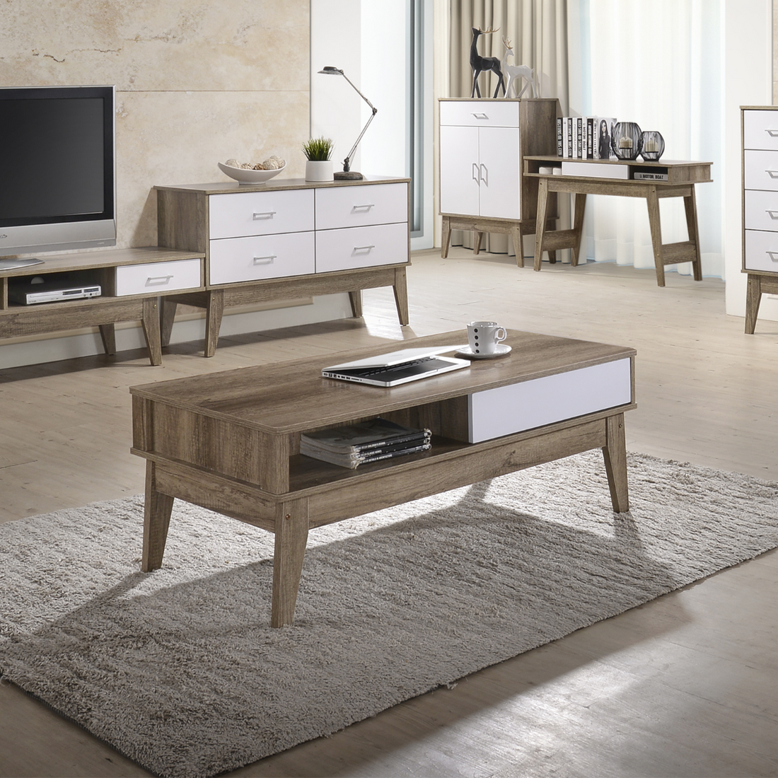 Coffee Table White & Wood Oak