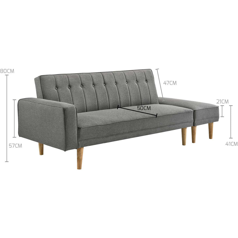 3 Seater Fabric Sofa Bed with Ottoman - Light Grey