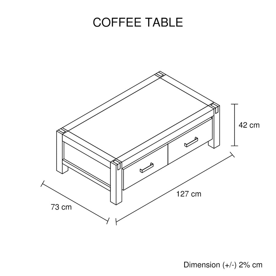 Coffee Table Solid Acacia Wood with 2 Drawers - Wood