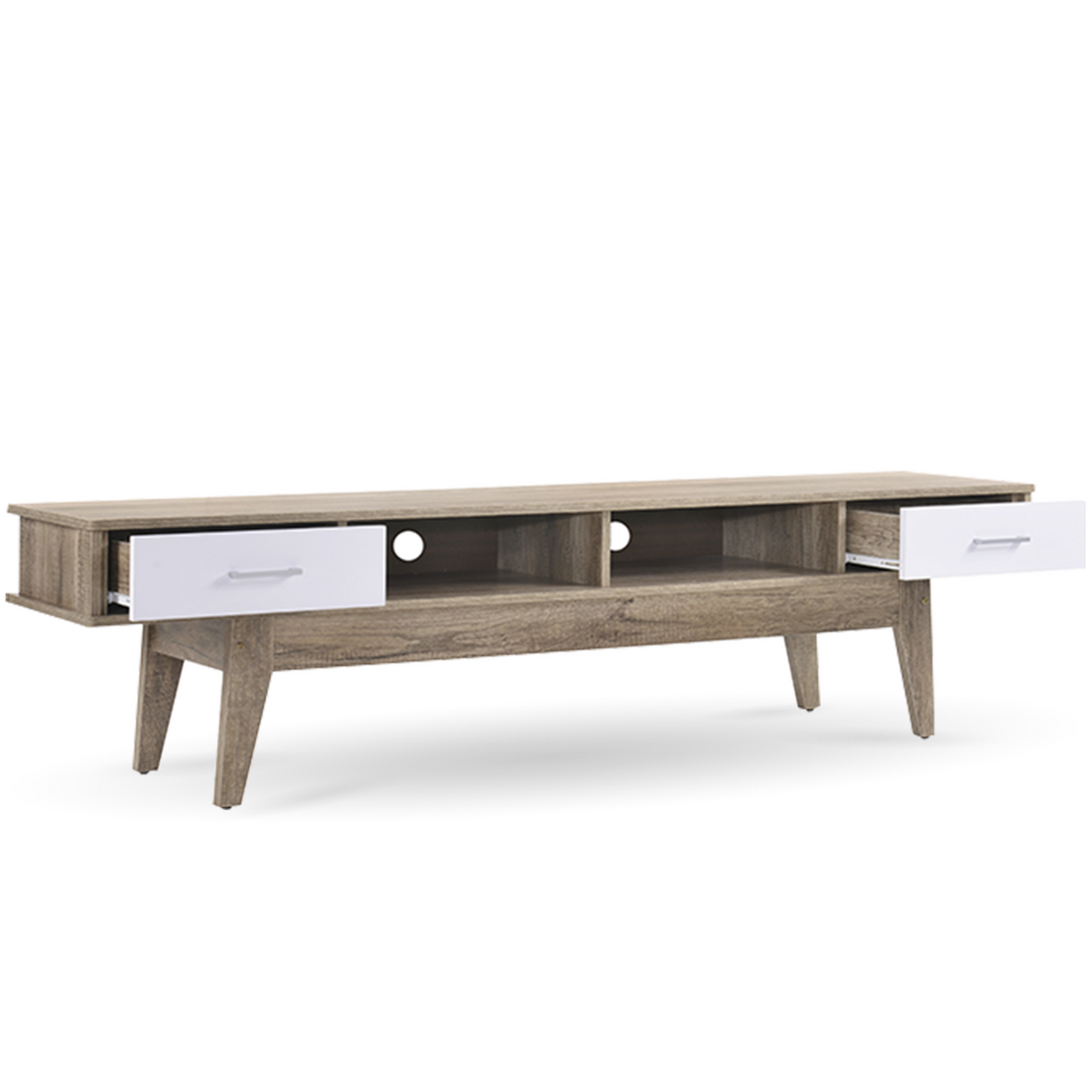 TV Stand White & Wood Oak