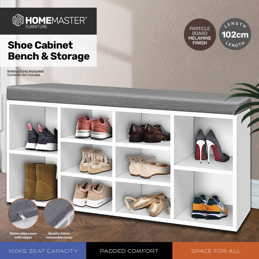 2-In-1 Storage/Shoe Cabinet With Padded Cushion Bench 102cm