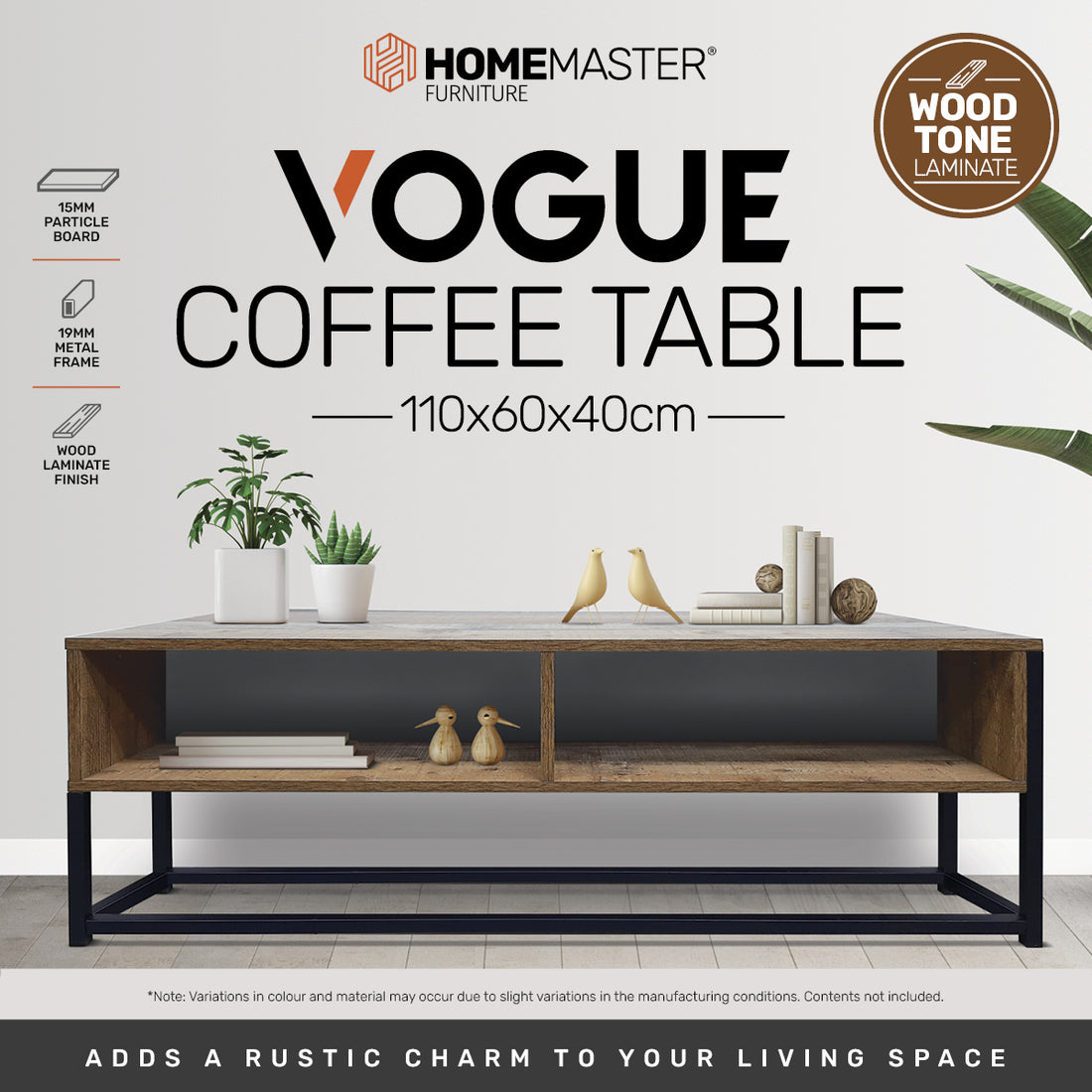 Vogue Wood Tone Coffee Table Stylish Rustic Flawless Design 110cm